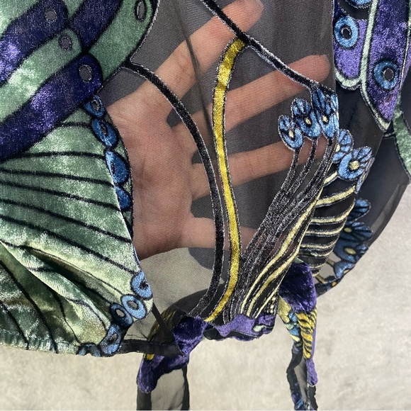 Chicos Navy Blue Tie‎ Front Burnout Velvet Floral 3/4 Sleeve Top Size 2 Artsy - Picture 10 of 16